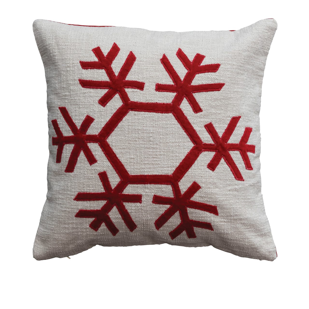 Hello Honey® Cream & Red Embroidered Snowflake Pillow